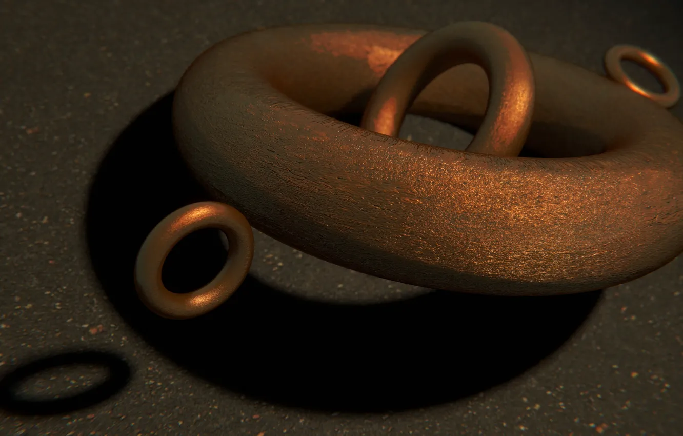 Фото обои art, asphalt, rings, copper, blender3d