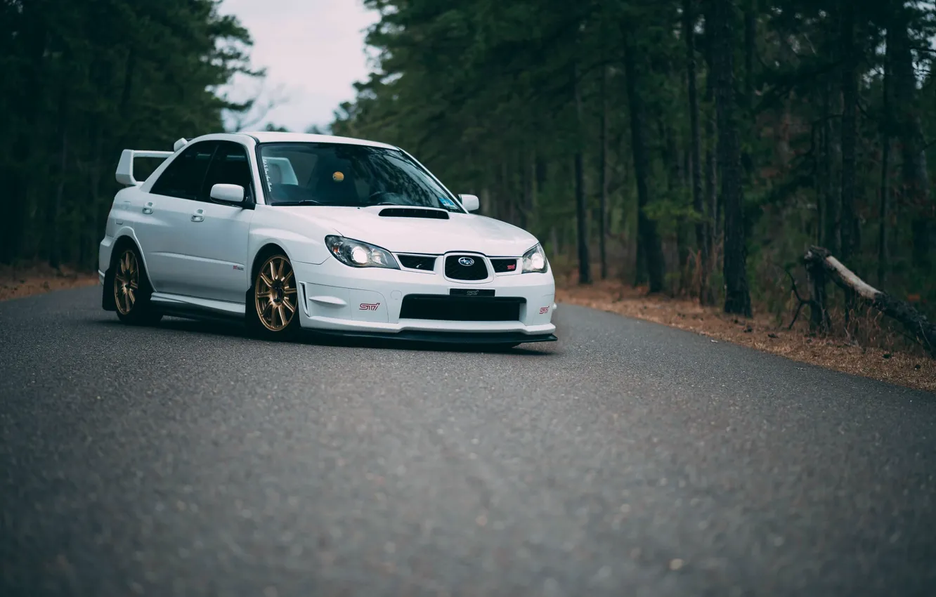 Фото обои Subaru, Impreza, WRX, STI, White, Asphalt