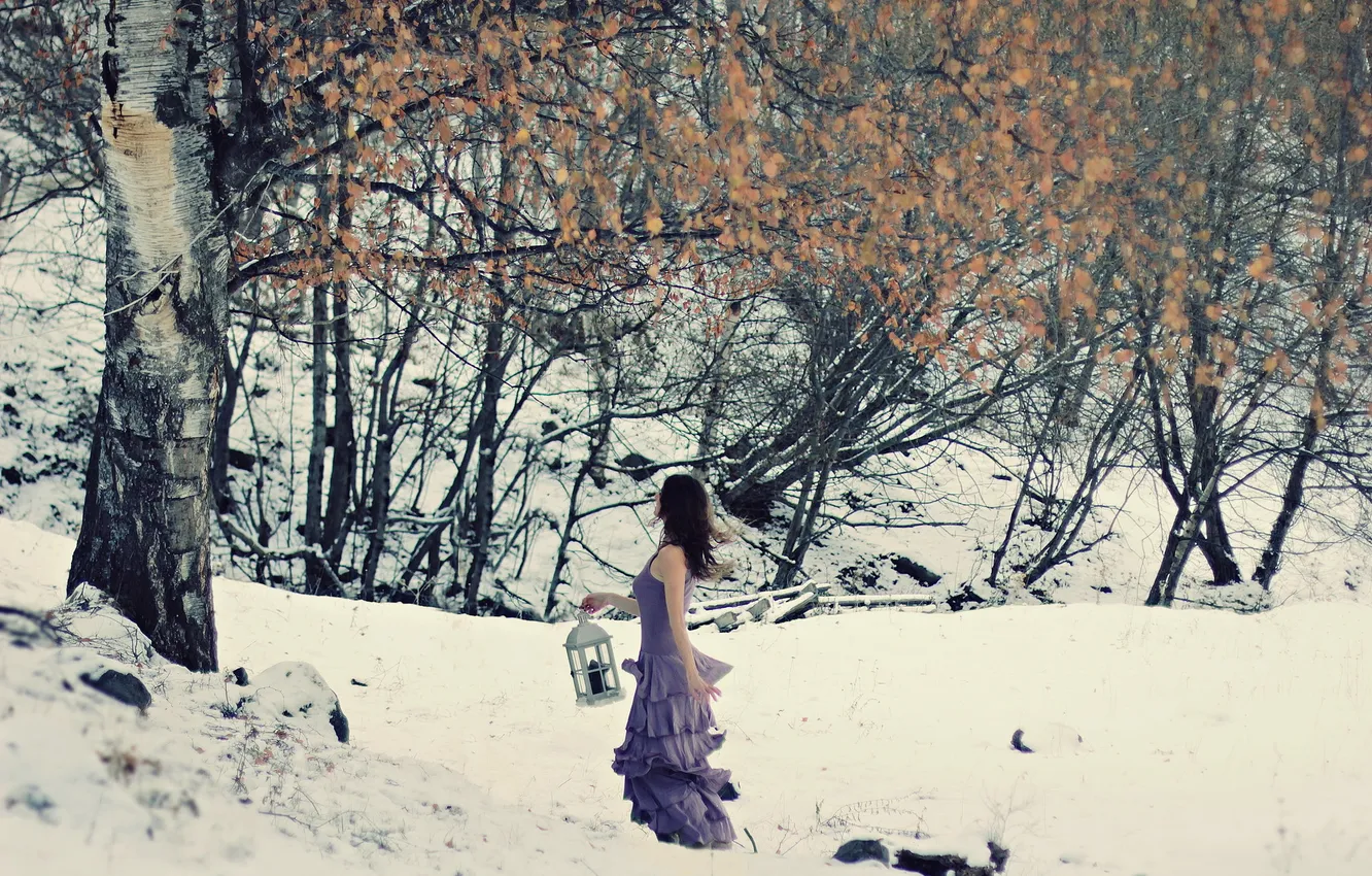 Фото обои осень, девушка, снег