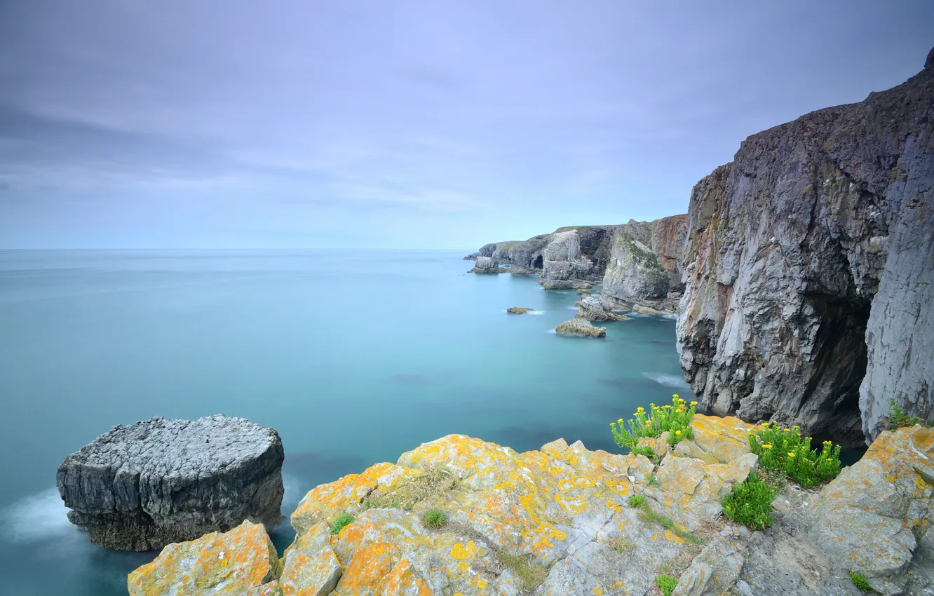 Фото обои море, скалы, побережье, Wales, United Kingdom, Buckspool