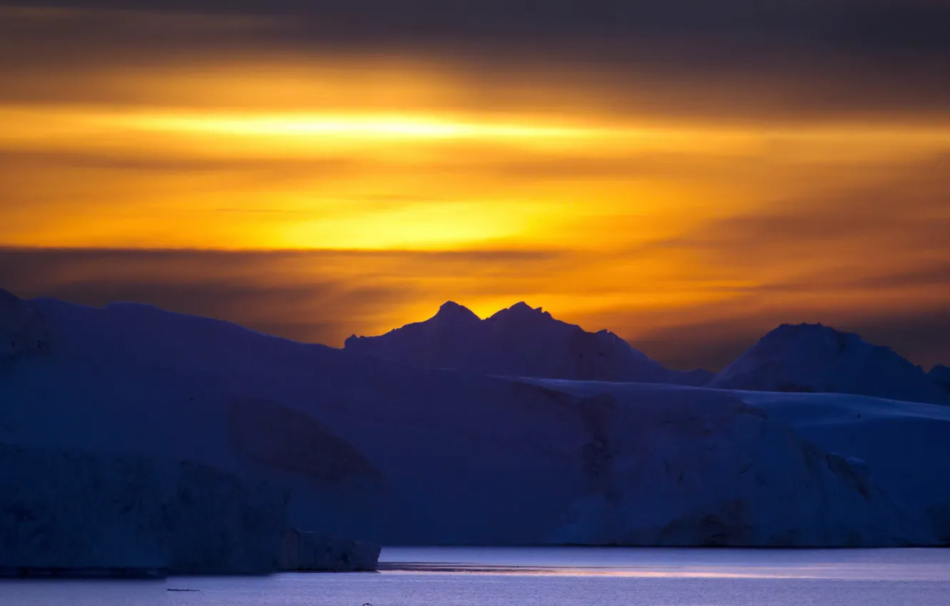 Фото обои Sunset, Greenland, Ilulissat Icefjord
