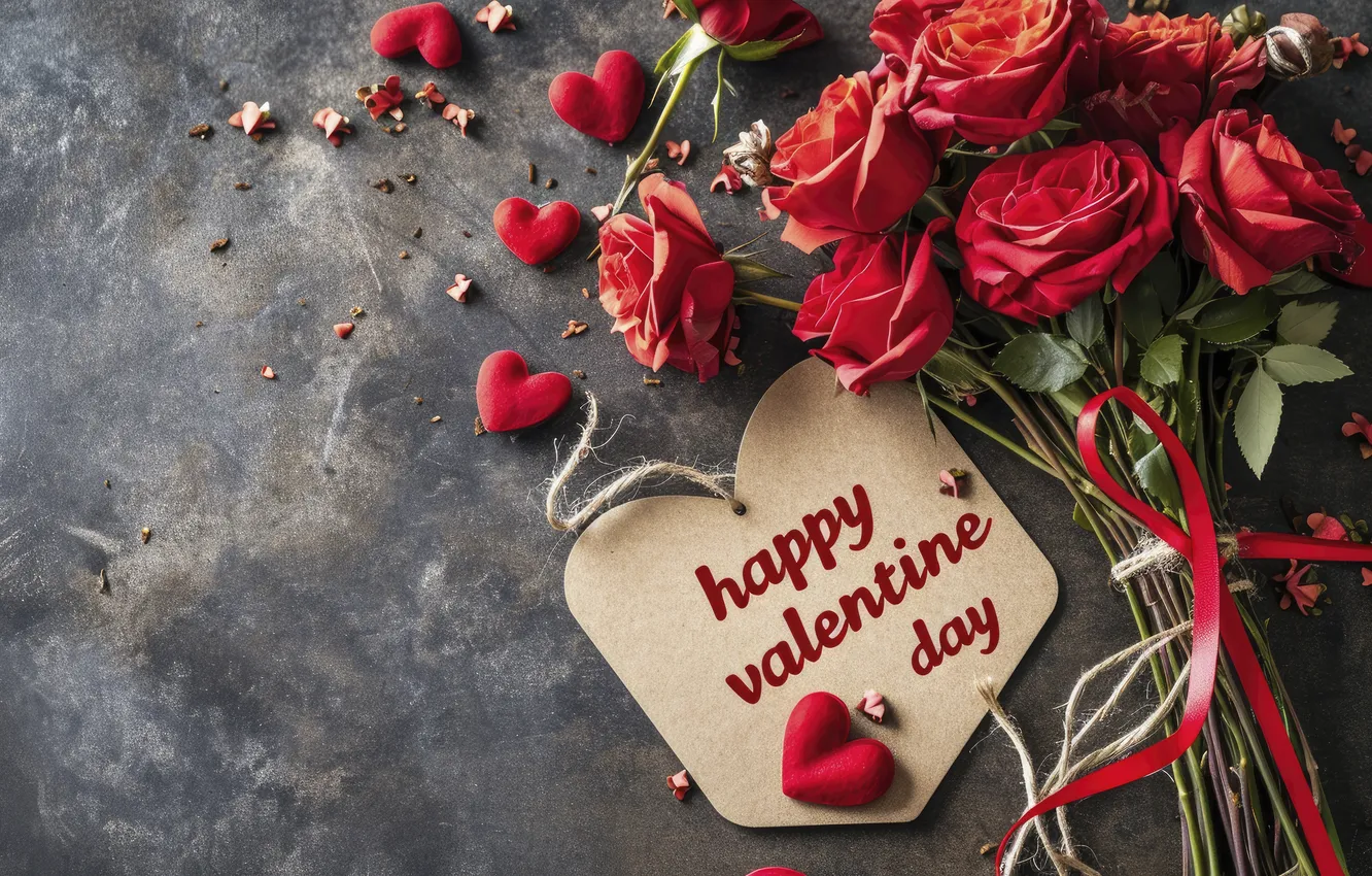 Фото обои любовь, цветы, подарок, романтика, розы, сердечки, красные, love