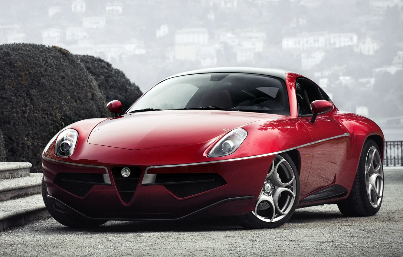Фото обои машина, фары, Alfa Romeo, red, передок, Touring, Disco Volante