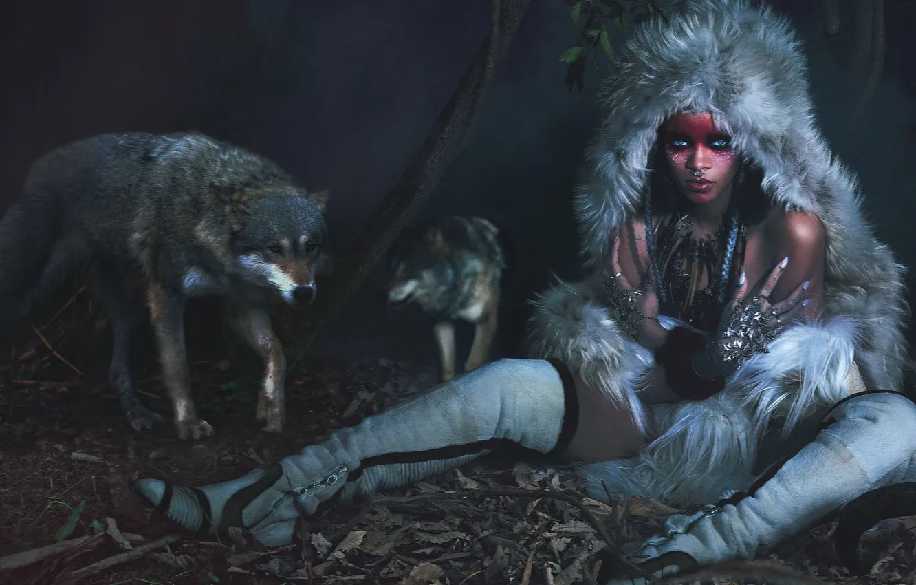 Фото обои стиль, волки, певица, Rihanna