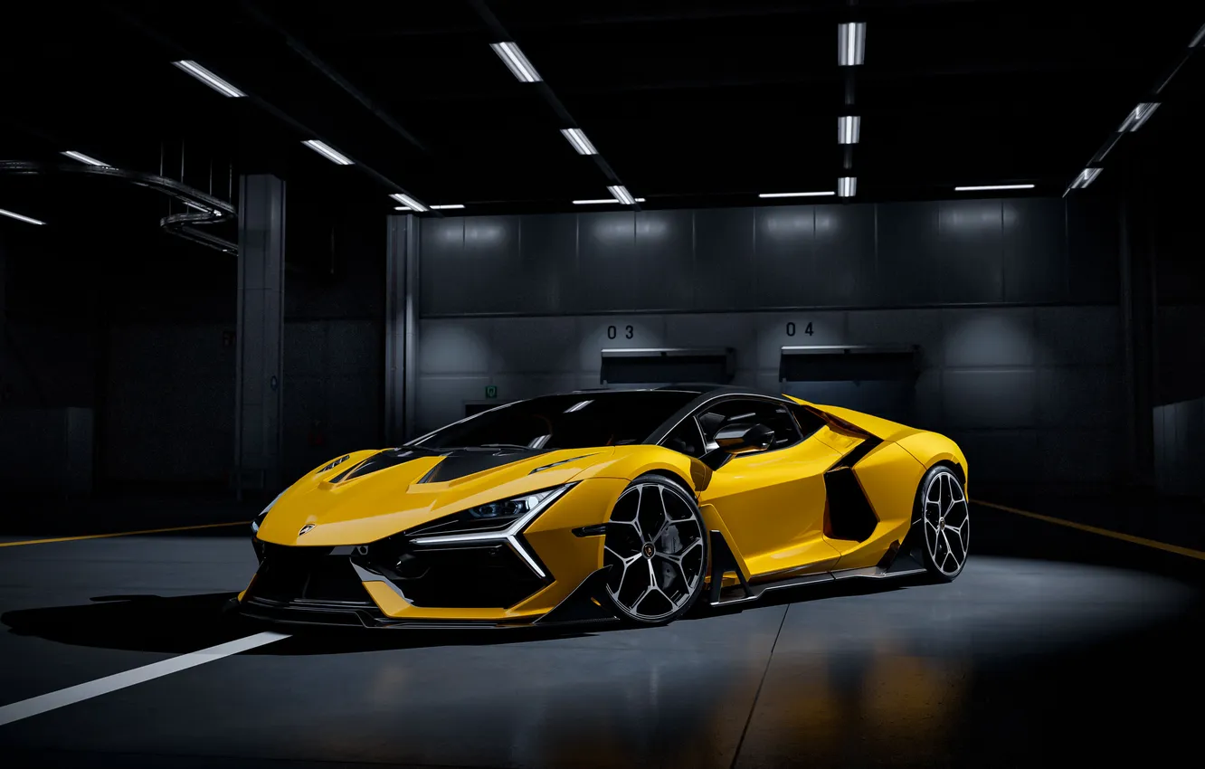Фото обои Lamborghini, Front, Supercar, Вид Сбоку, 2025, Italy Car, Elite Car, Lamborghimi Revuelto