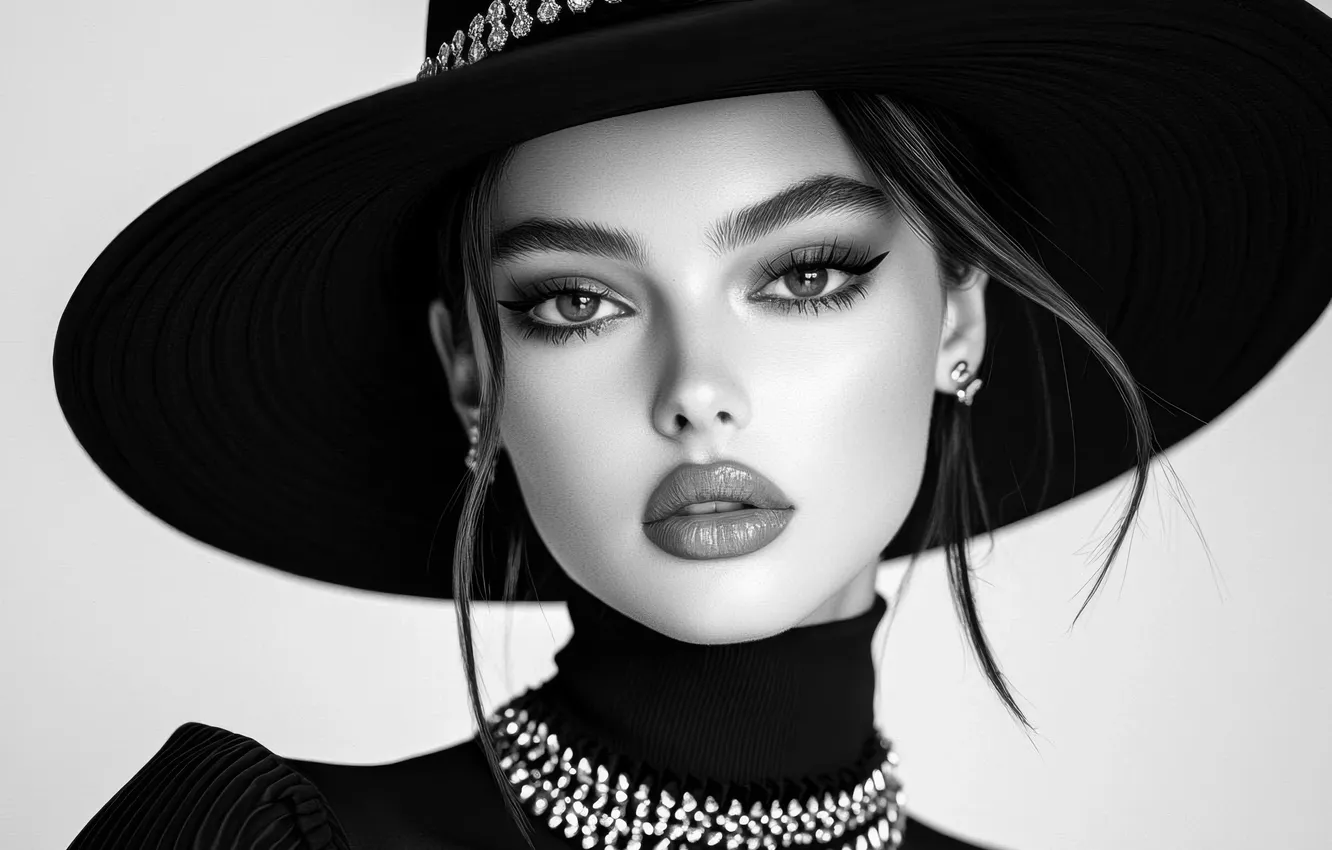 Фото обои девушка, макияж, шляпка, НЕЙРОСЕТЬ, ИИ арт