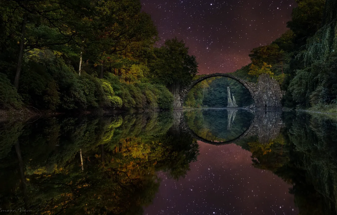 Фото обои небо, ночь, мост, парк, Германия