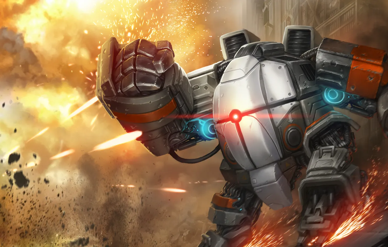 Фото обои взрыв, война, robot, mech, moba, Bastion, Shards of War