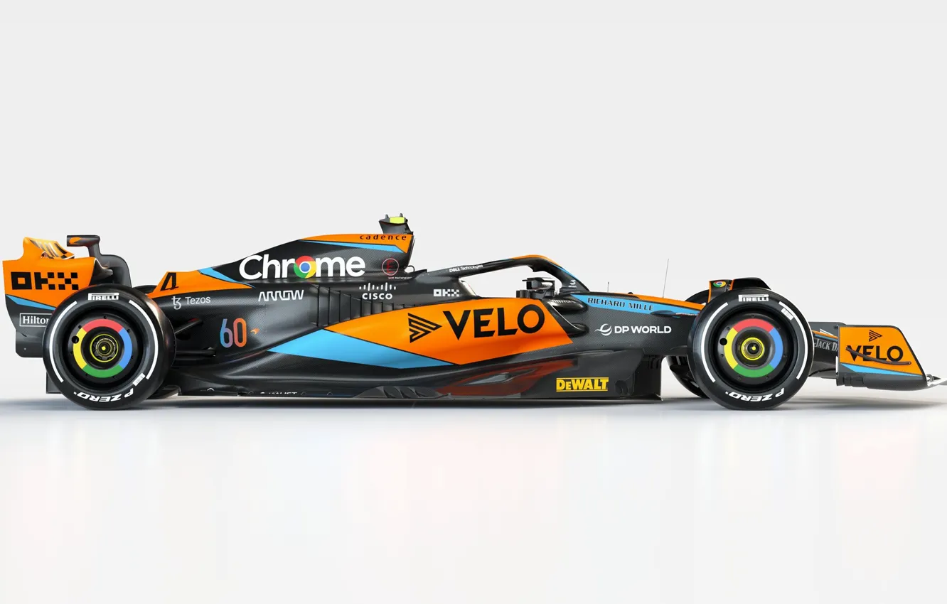 Фото обои Формула 1, вид сбоку, гоночный болид, 2023, McLaren MCL60