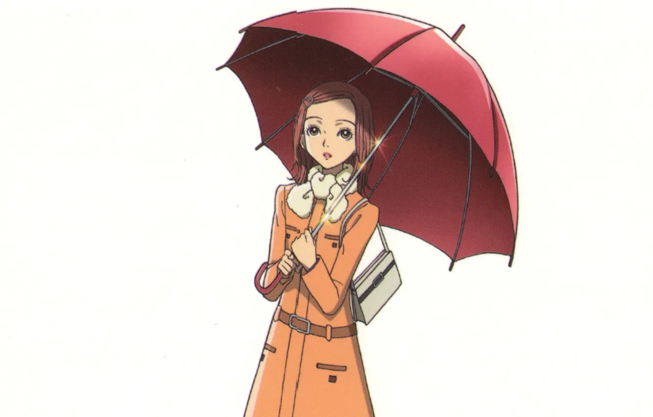 Фото обои белый фон, сумка, плащ, красный зонт, нана, nana, hachi, nana komatsu