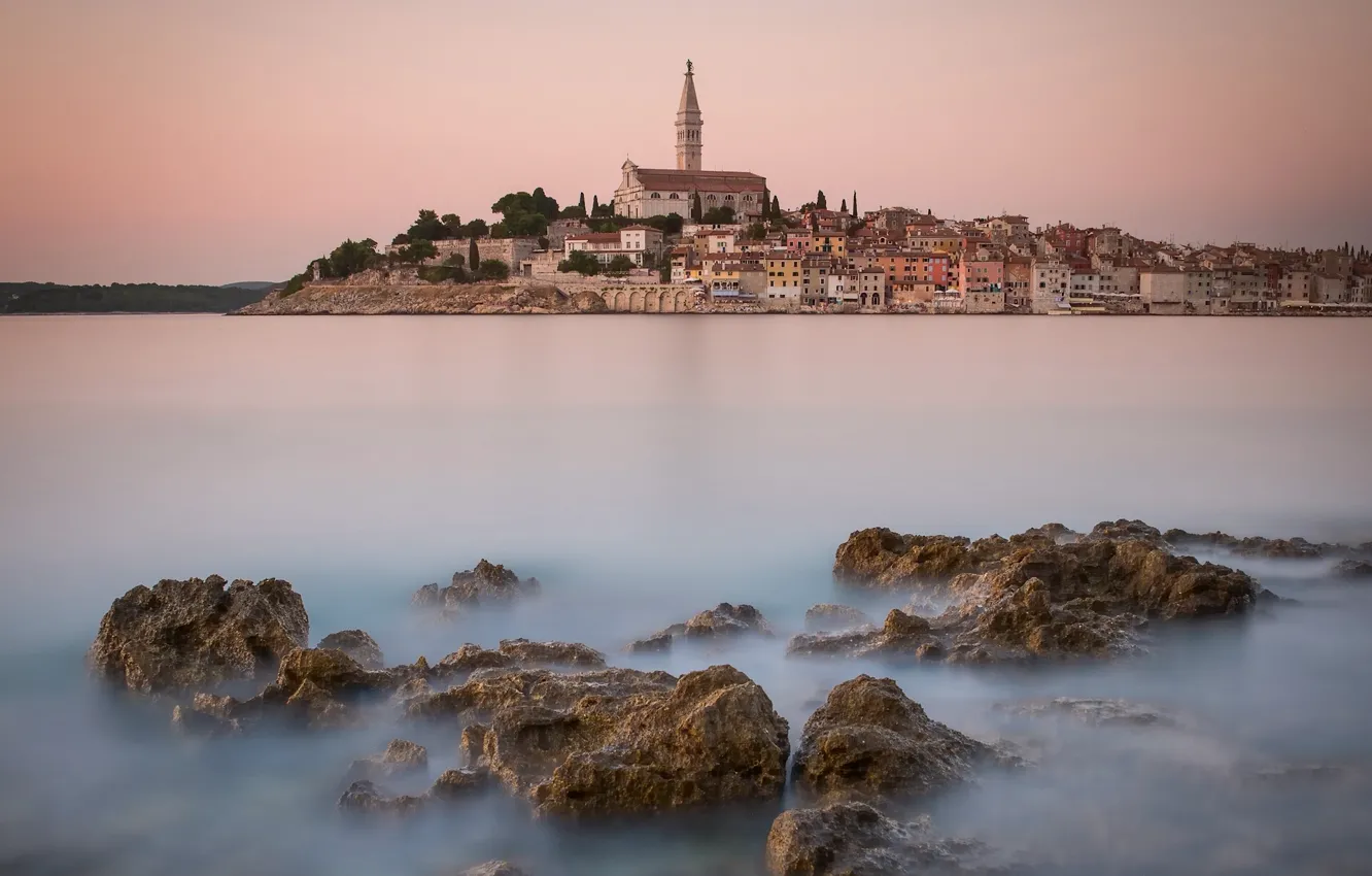 Фото обои море, камни, Хорватия, Istria, Croatia, Адриатическое море, Ровинь, Rovinj