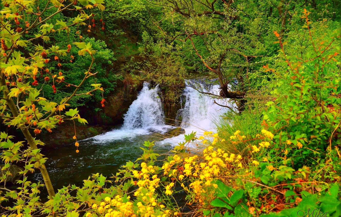 Фото обои Весна, Водопад, Spring, Waterfall