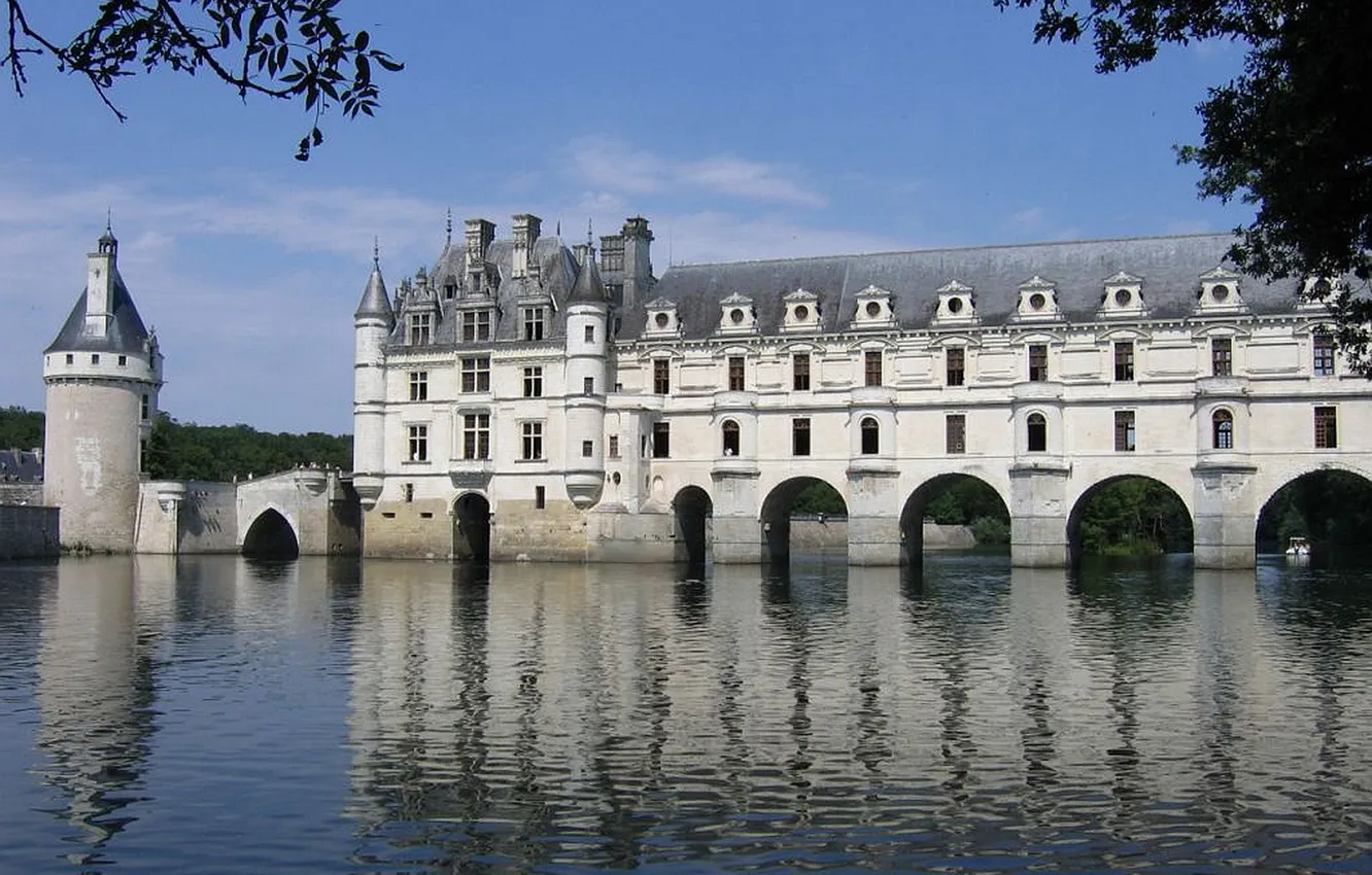 Фото обои вода, река, Франция, Замок, Сhenonceau