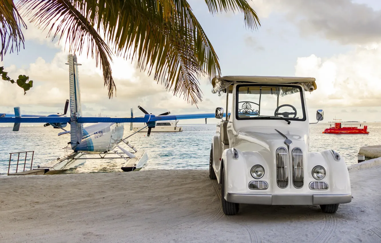 Фото обои пляж, стиль, транспорт, яхта, Мальдивы, автомобиль, курорт, подводная лодка