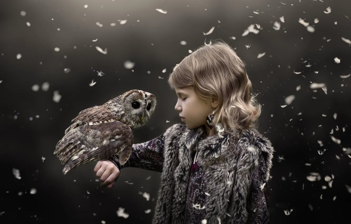 Фото обои сова, девочка, Owl whisperer