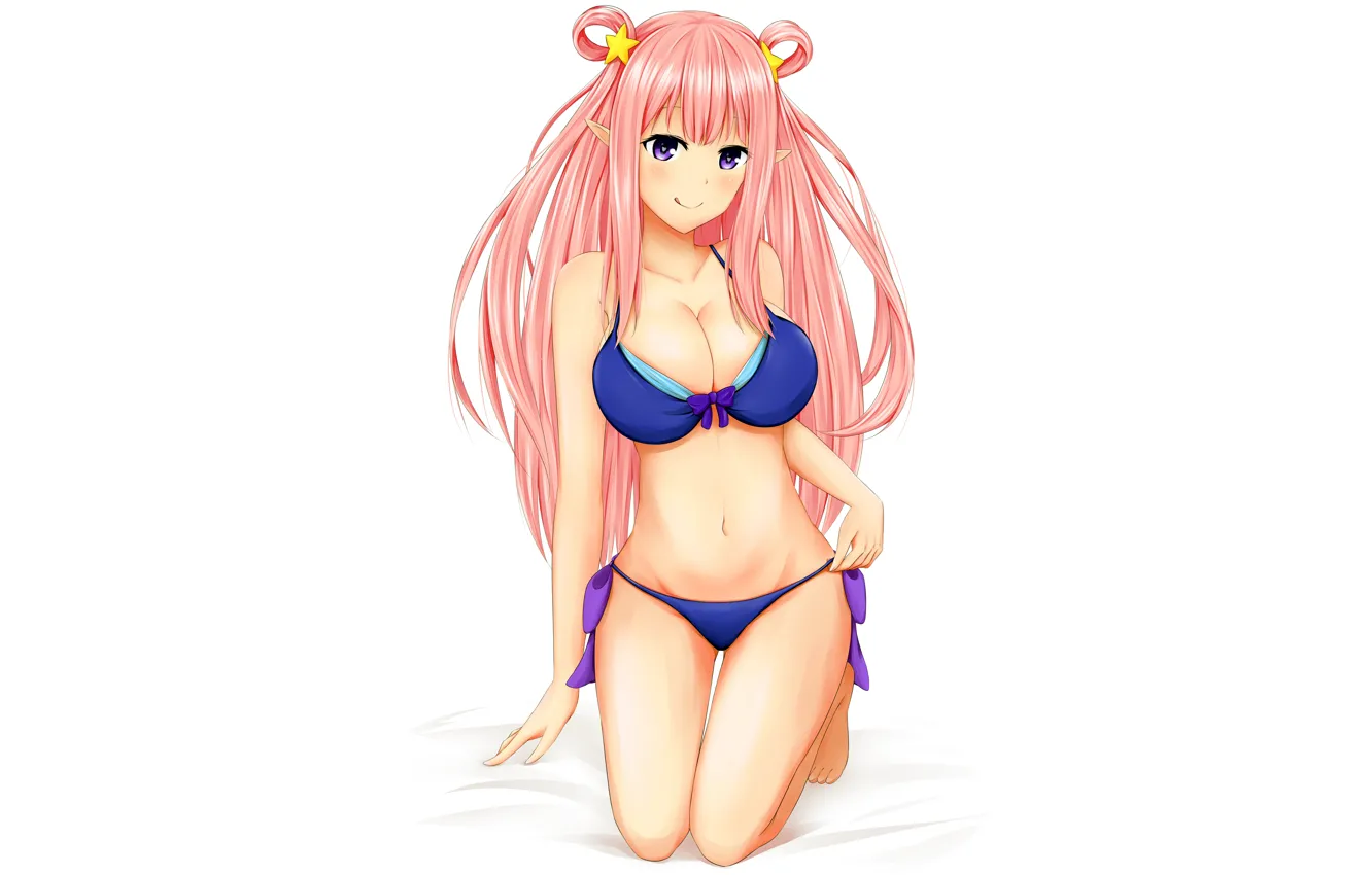 Фото обои girl, sexy, cleavage, pink hair, long hair, boobs, anime, beautiful