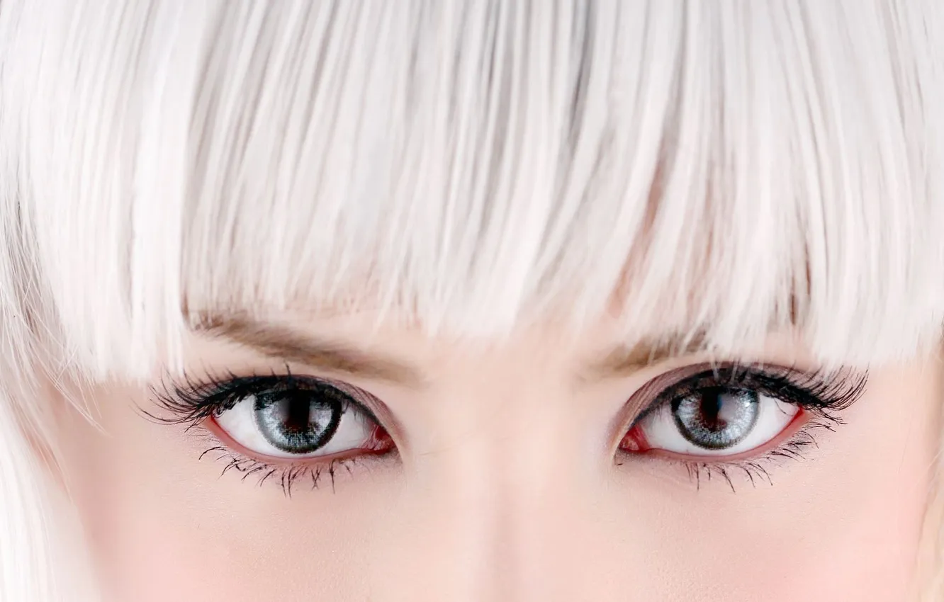 Фото обои глаза, девушка, ресницы, блондинка, челка