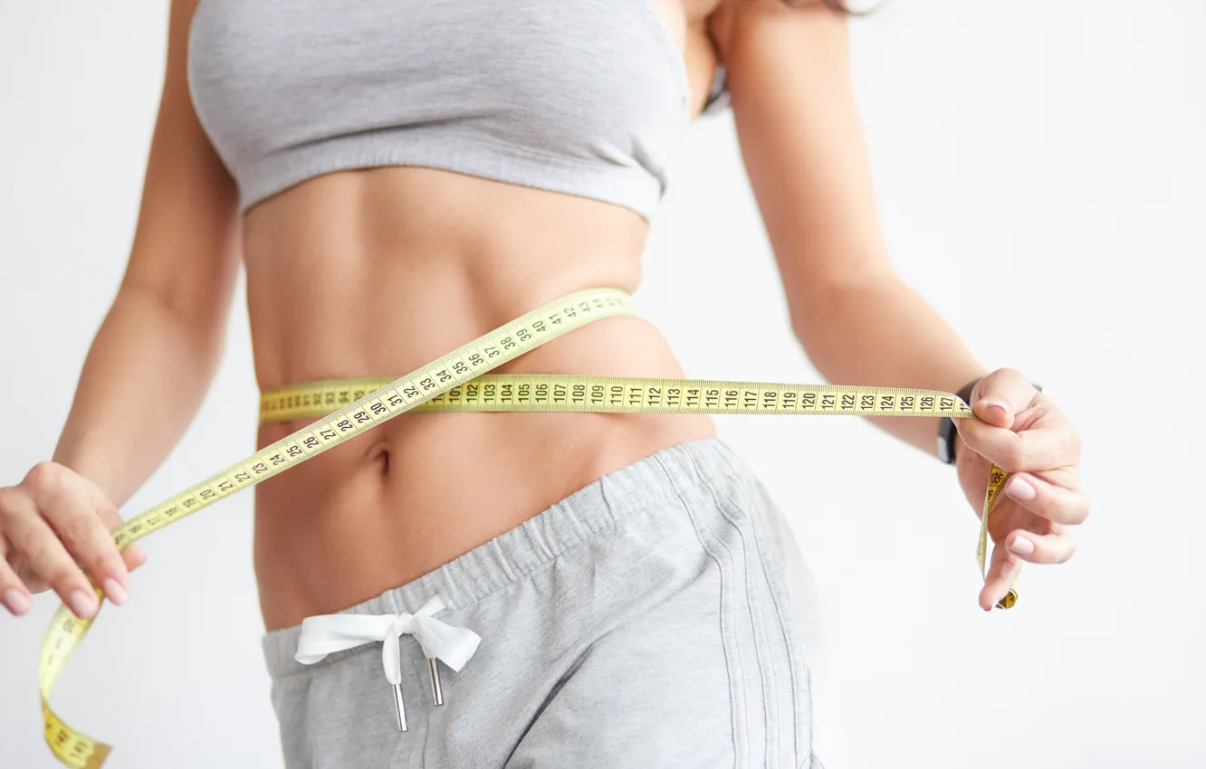 Фото обои woman, exercise, waist, tape measure, Dieting