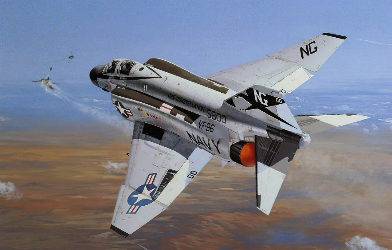 Фото обои war, art, airplane, aviation, jet, f-4 Phantom