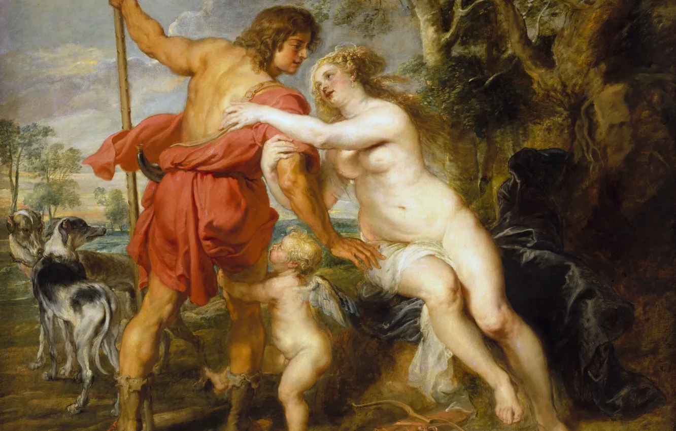Фото обои картина, Питер Пауль Рубенс, мифология, Венера и Адонис, Pieter Paul Rubens