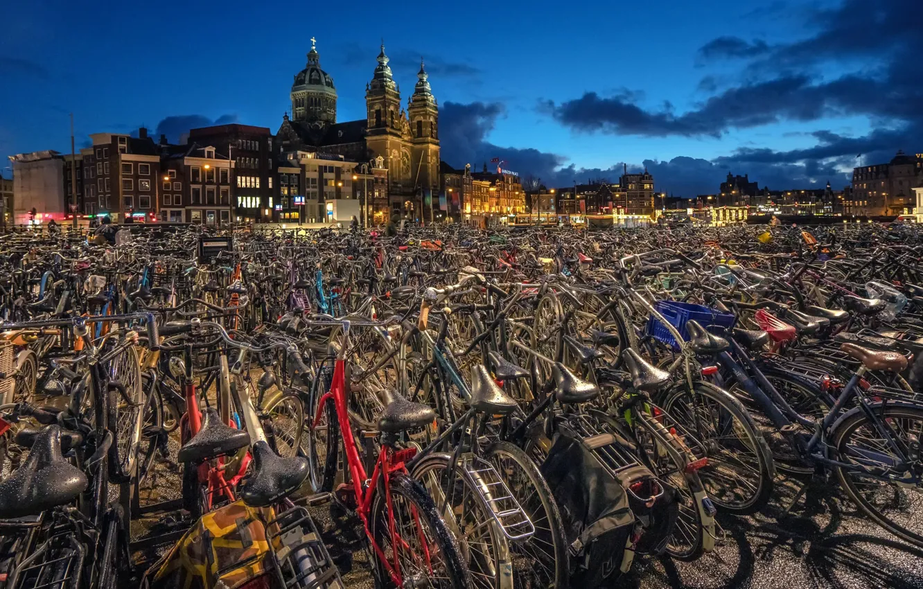 Фото обои Amsterdam, велосипеды, Netherlands, North Holland
