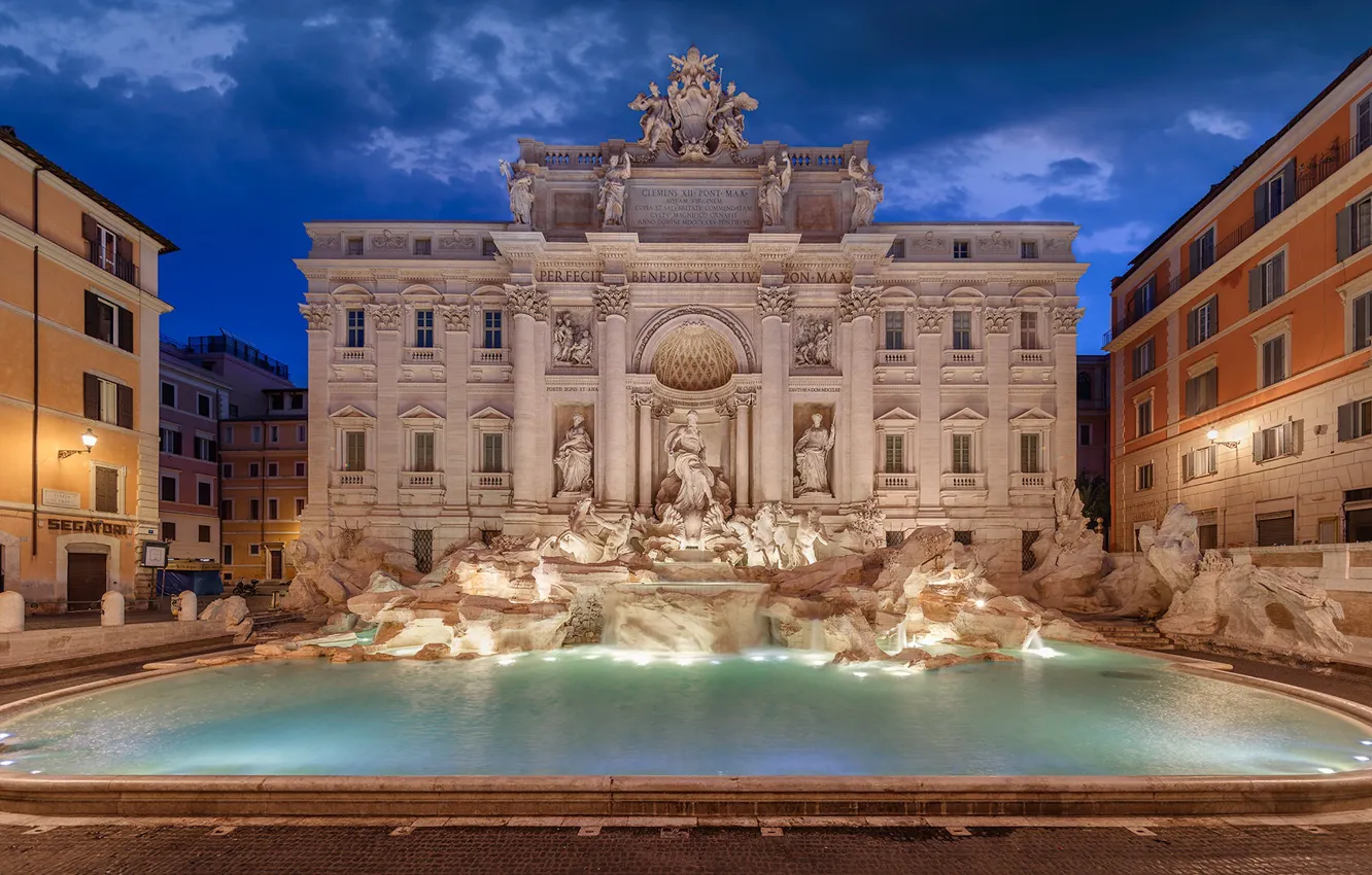 Фото обои здания, Рим, Италия, фонтан, Italy, дворец, Rome, Trevi Fountain