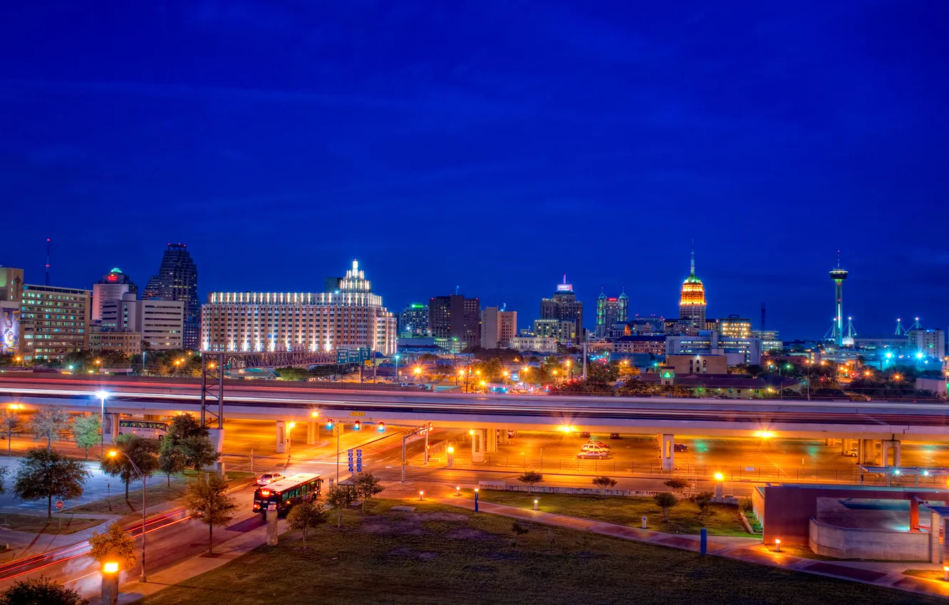 Фото обои ночь, night, Skyline, usa, Texas, Техас, San Antonio, Сан-Антонио