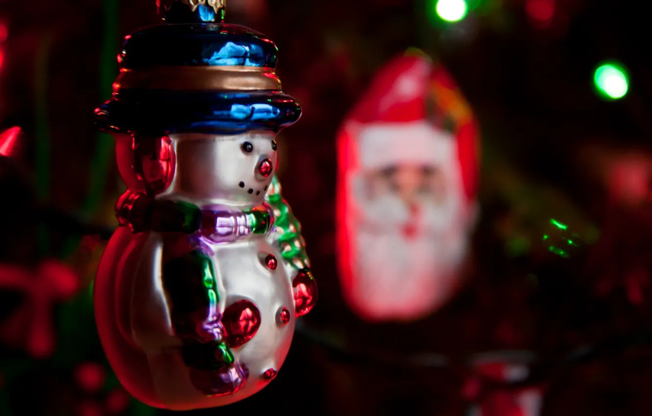Фото обои праздник, игрушки, новый год, снеговик, декорации, happy new year, christmas decoration, новогодние обои