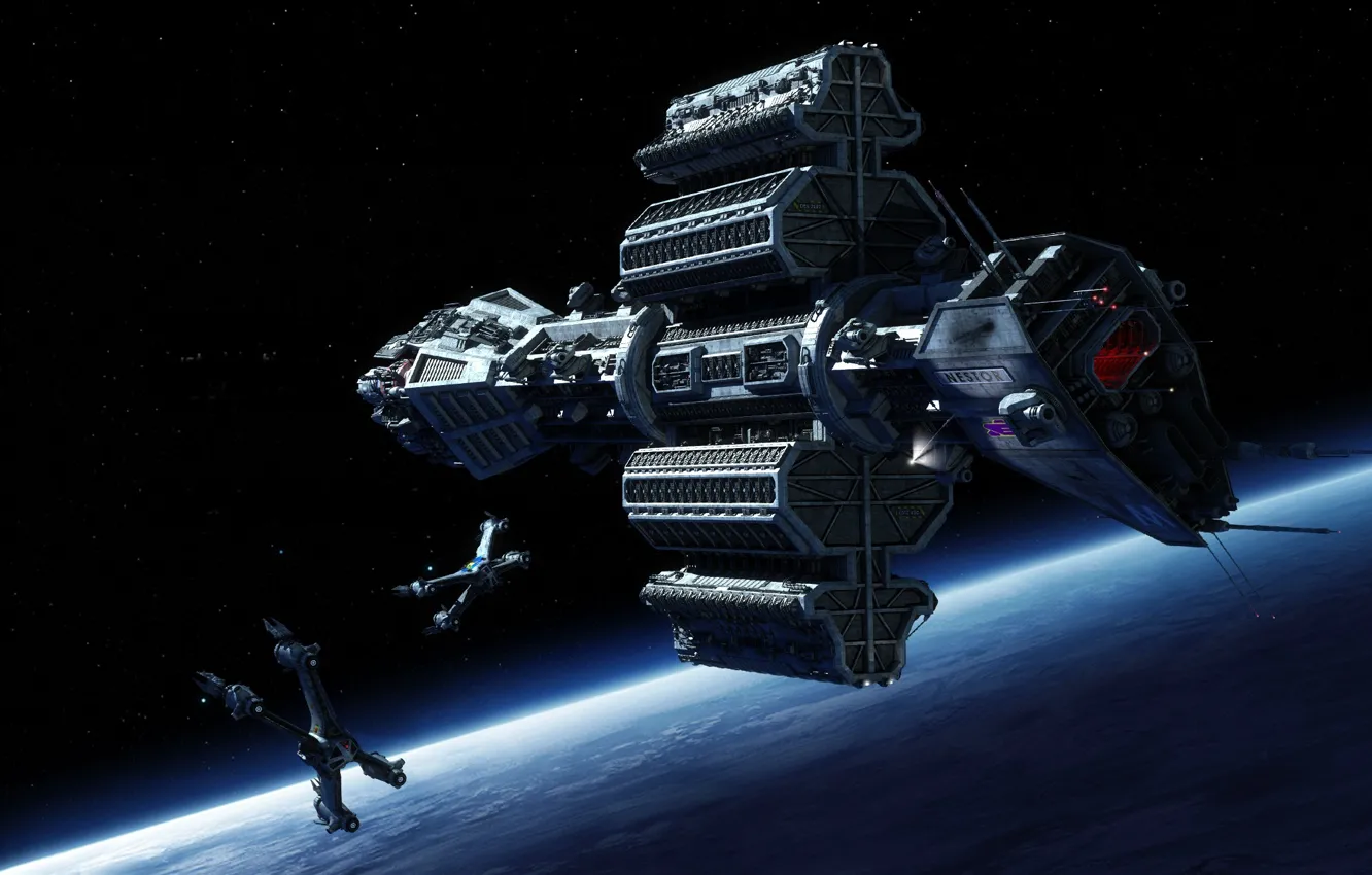 Фото обои истребитель, space, Omega, крейсер, planet, spaceships, Звёздная ярость, Вавилон 5