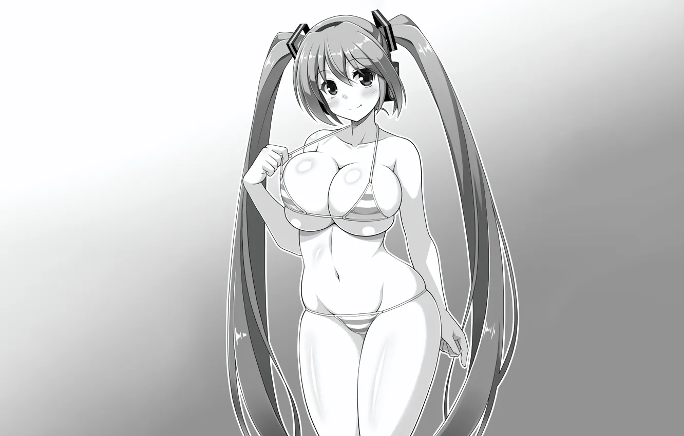 Фото обои girl, sexy, Hatsune Miku, cleavage, Vocaloid, long hair, boobs, anime