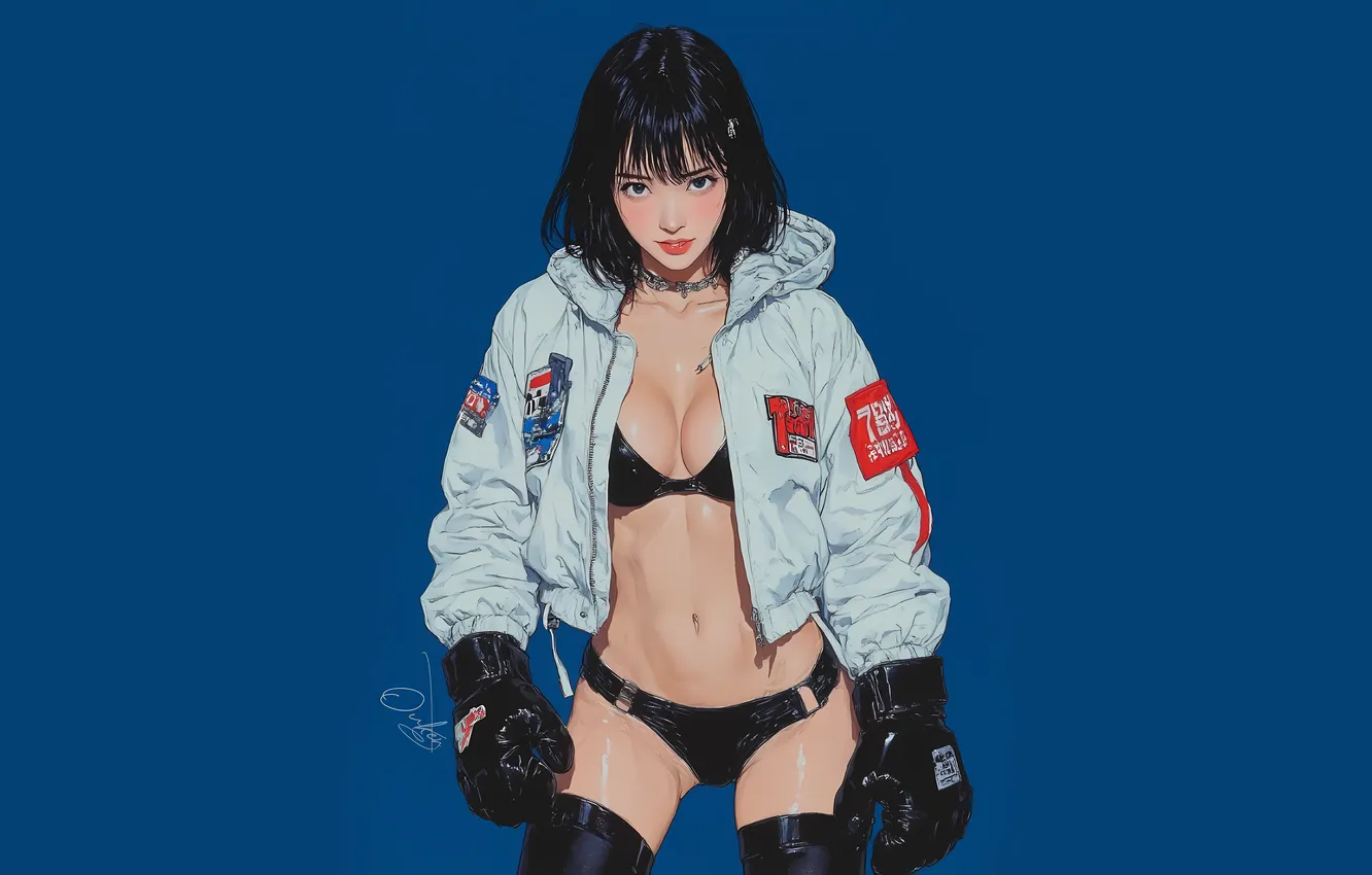 Фото обои Asian, blue, boxing, AI art, OukenM24