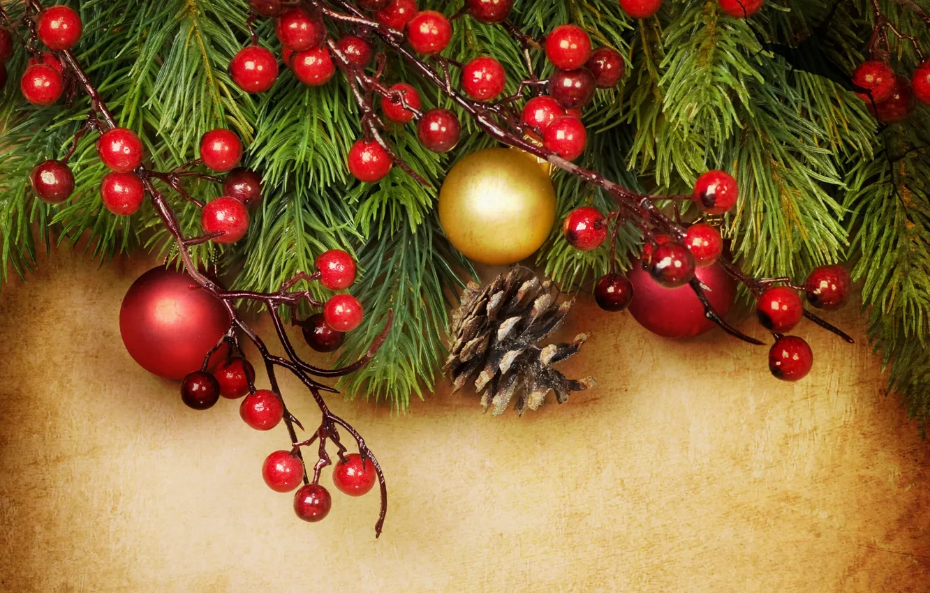 Фото обои украшения, ягоды, шары, Christmas, decoration, xmas, Merry, Рождество. Новый Год