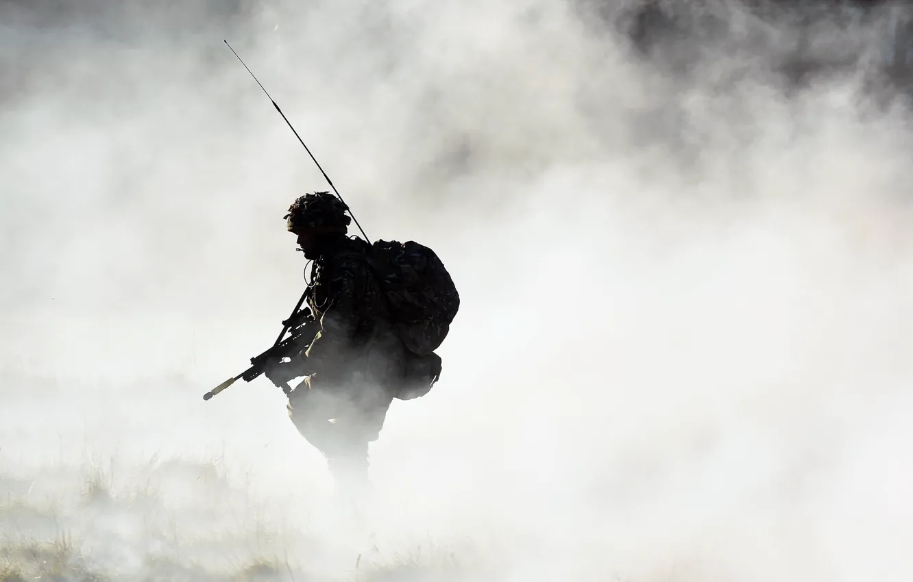 Фото обои туман, оружие, армия, солдат