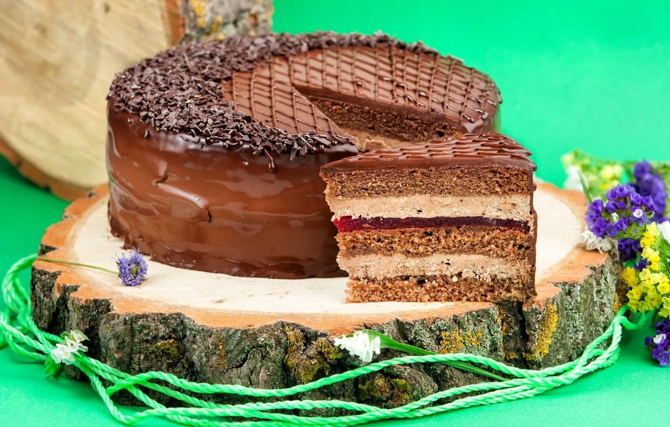 Фото обои шоколад, торт, слои, крем, кусок