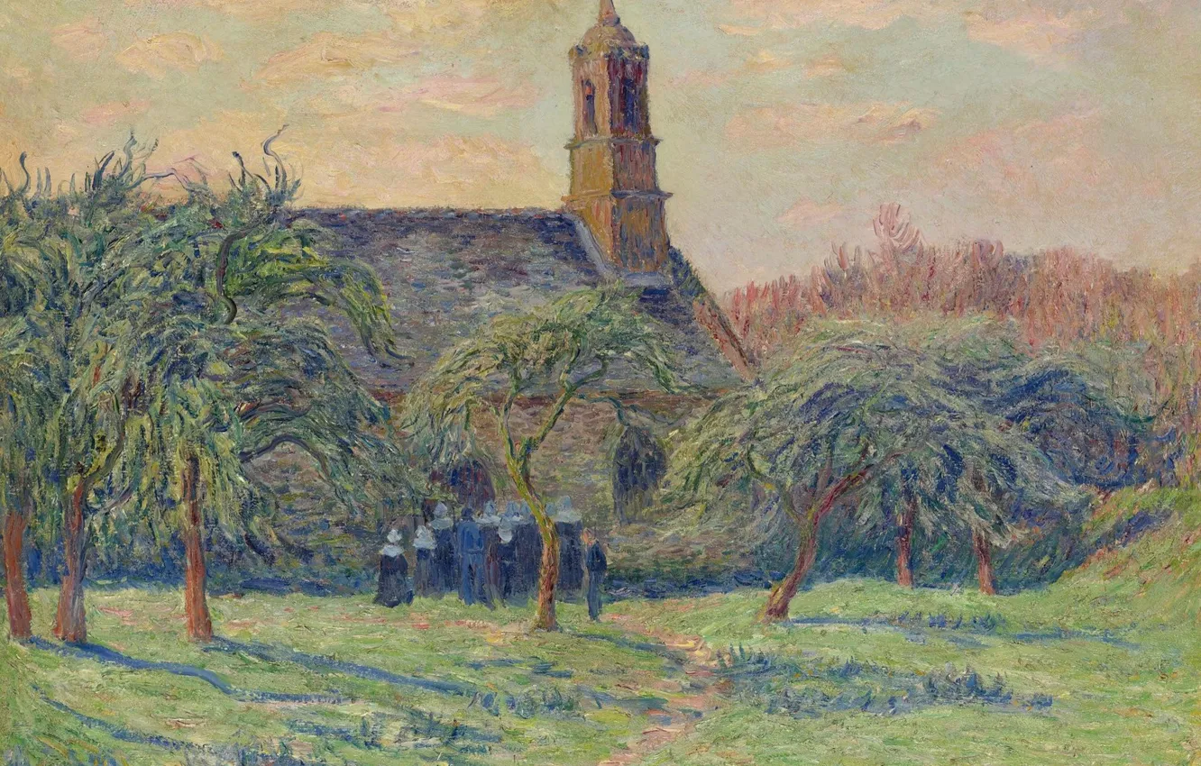 Фото обои пейзаж, картина, Анри Море, Henry Moret, Церковь Кроар-Карноэ