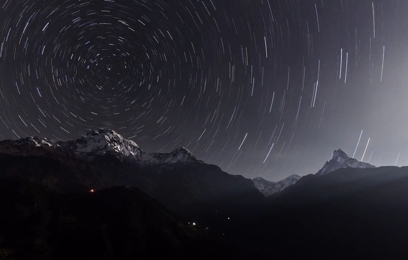 Фото обои звезды, ночь, выдержка, аннапурна, гималаи, непал