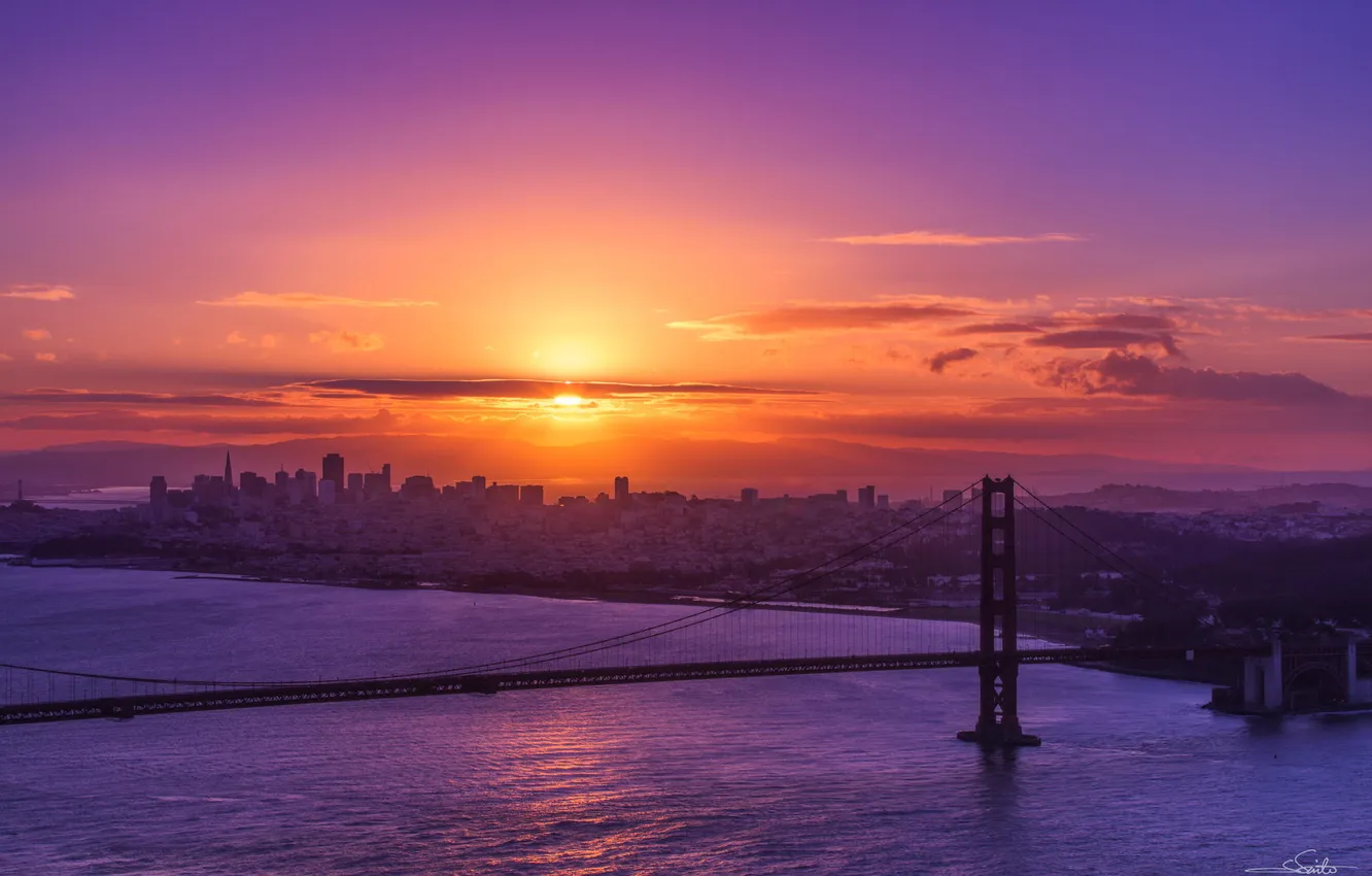 Фото обои мост, город, пролив, река, рассвет, California, San Francisco, golden gate bridge