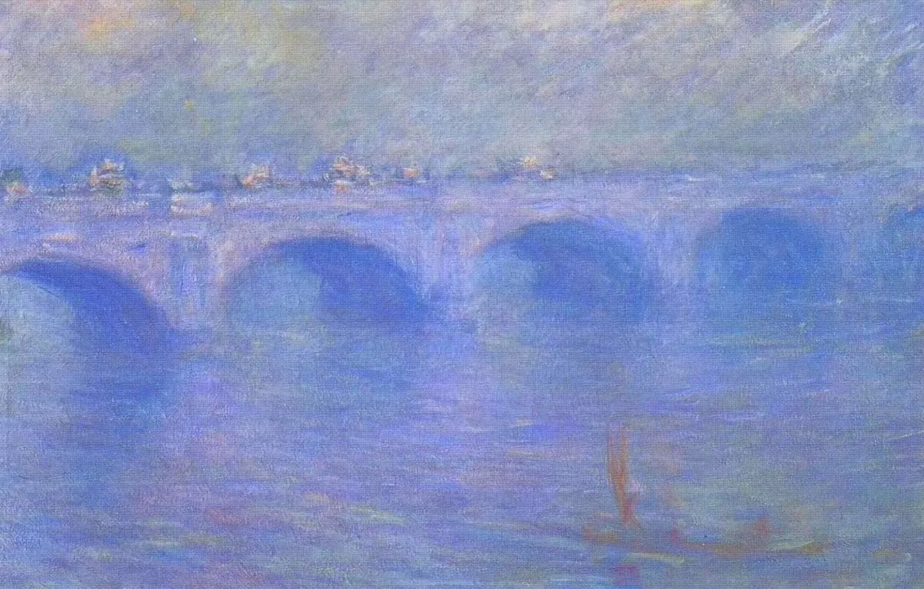 Фото обои река, картина, городской пейзаж, Клод Моне, Мост Ватерлоо в Тумане