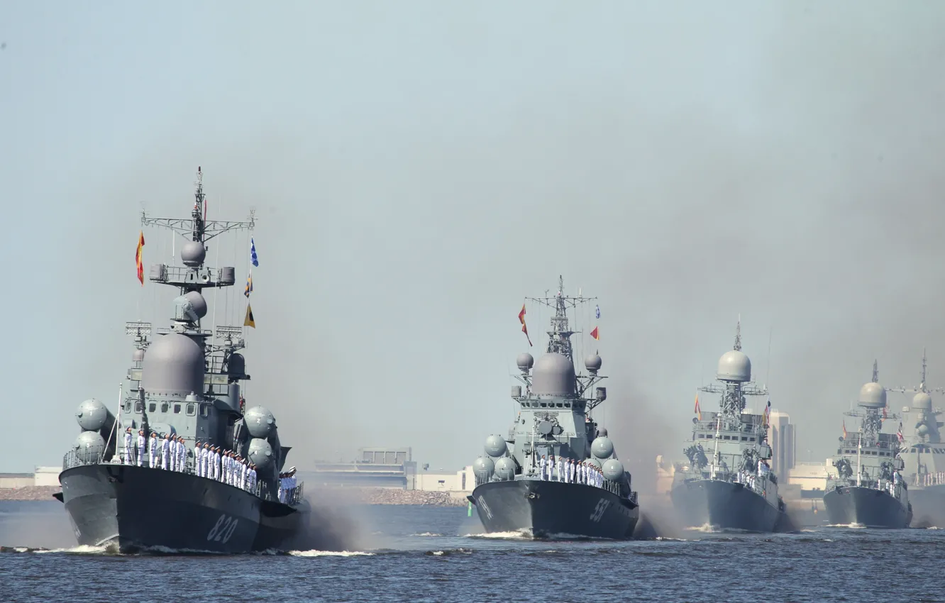 Фото обои корабли, парад, моряки
