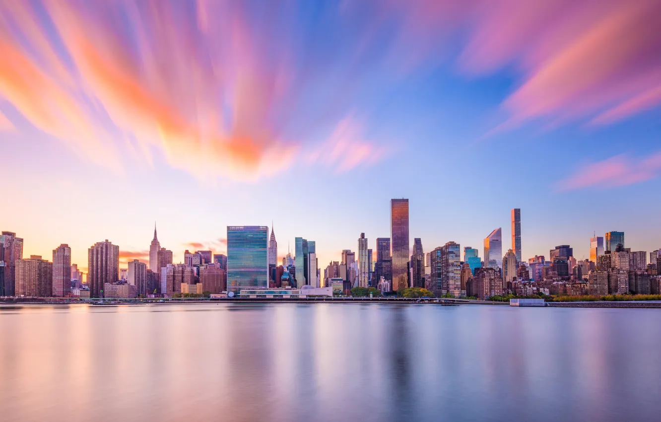 Фото обои city, USA, river, skyline, sky, New York, NYC, New York City