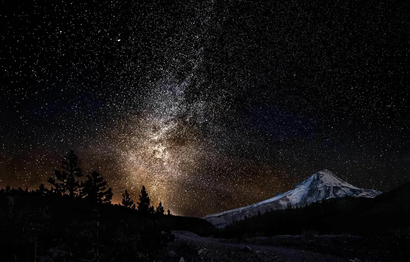 Фото обои небо, горы, ночь, звёзды
