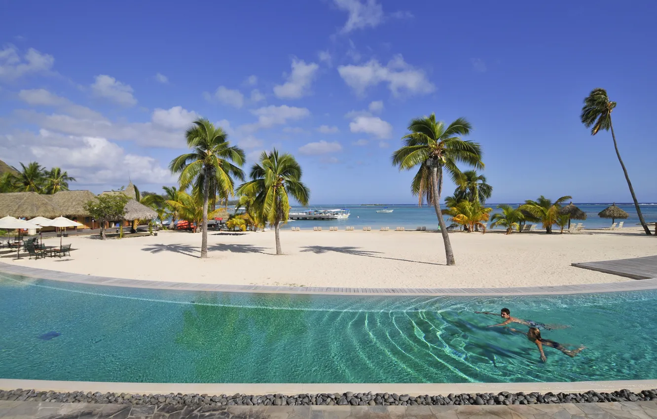 Фото обои пляж, пальмы, отдых, бассейн, relax, экзотика