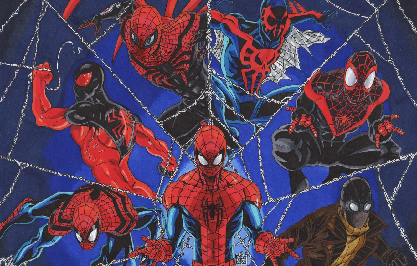 Фото обои marvel comics, Spider-Man, Peter Parker, Scarlet Spider, Ben Reilly, Miles Morales, Ultimate Spider-Man, Spider-Man 2099