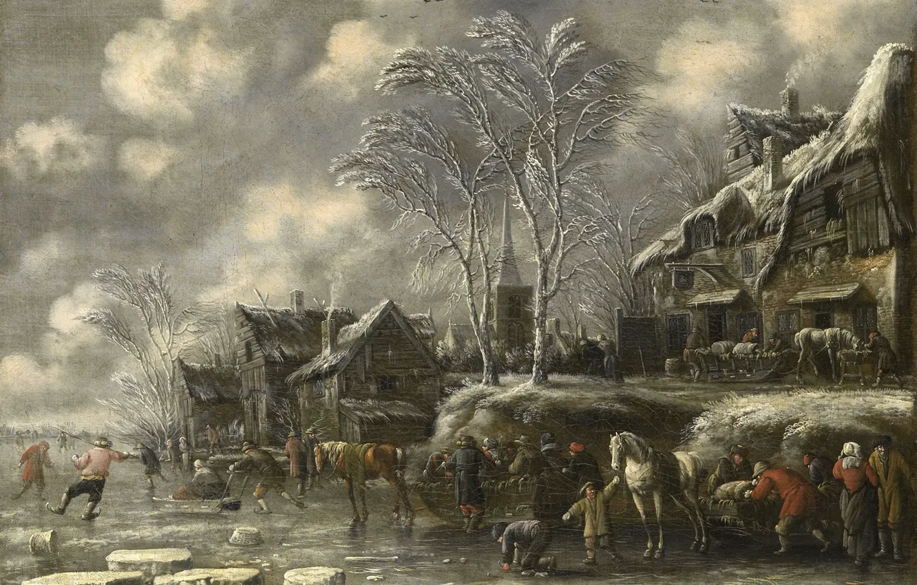 Фото обои пейзаж, Зима, картина, Томас Хиреманс
