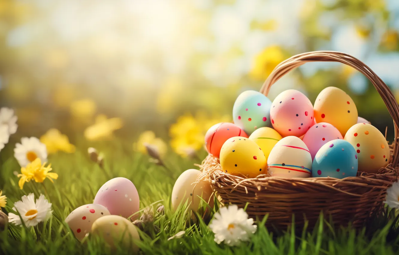 Фото обои цветы, яйца, весна, colorful, Пасха, happy, flowers, spring
