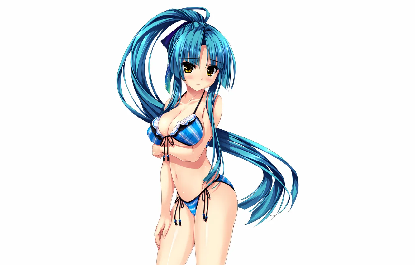 Фото обои girl, sexy, cleavage, long hair, boobs, anime, beautiful, ponytail