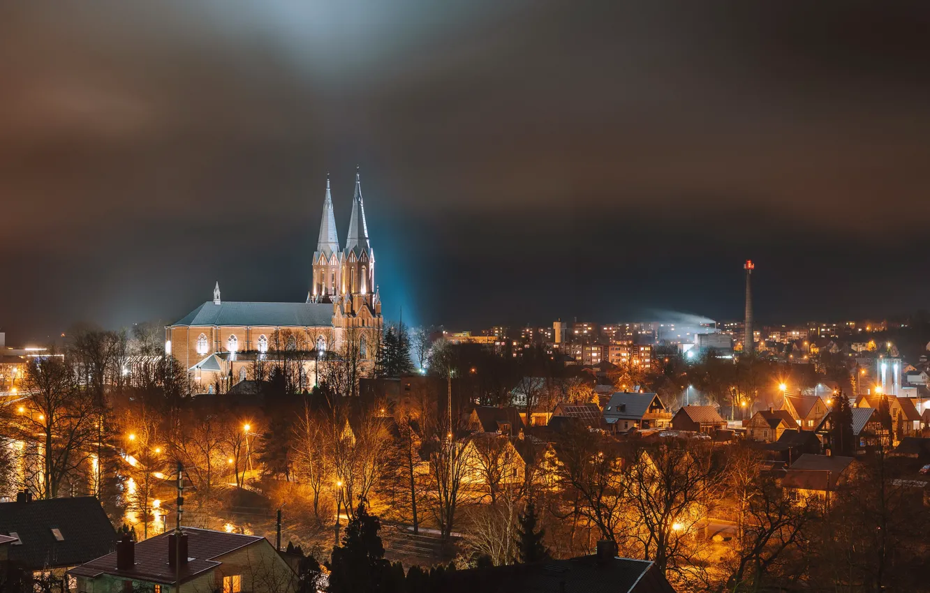 Фото обои ночь, город, Lithuania, Anykščiai