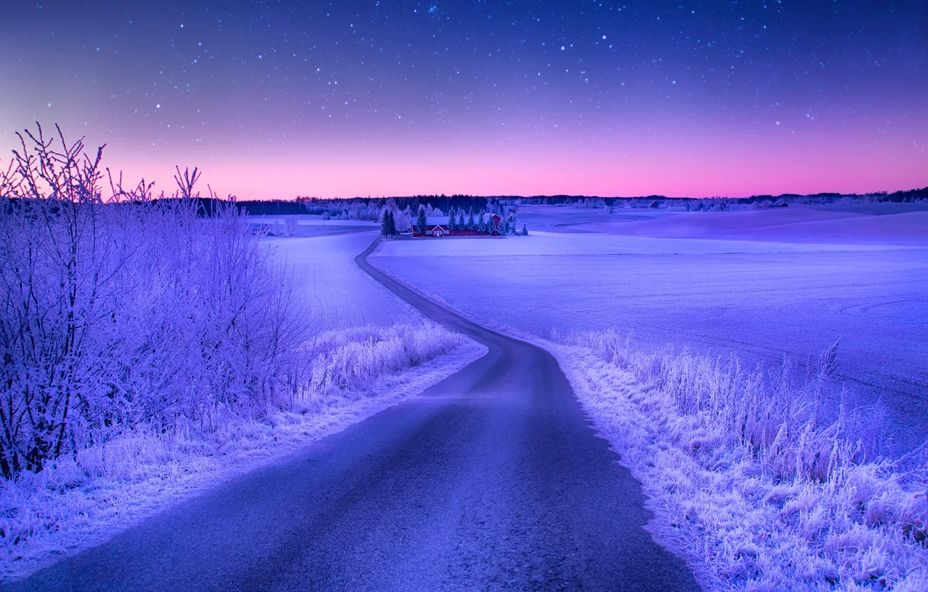 Фото обои зима, дорога, небо, Норвегия