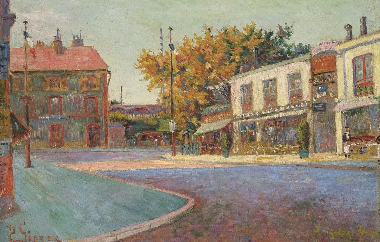 Фото обои картина, городской пейзаж, 1884, Поль Синьяк, Paul Signac, Rue de la Station. Asnieres
