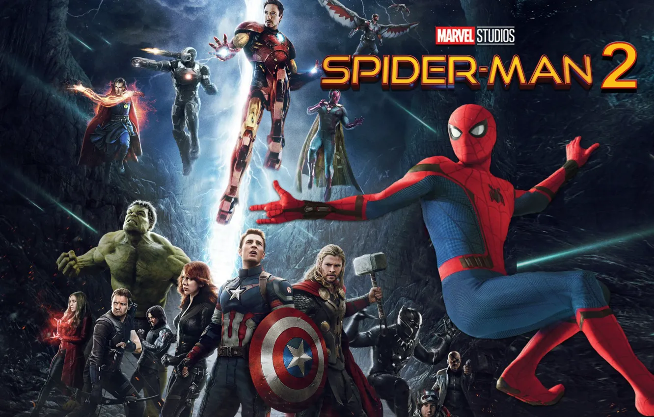 Фото обои captain america, spider man, iron man, avengers, black widow, doctor strange